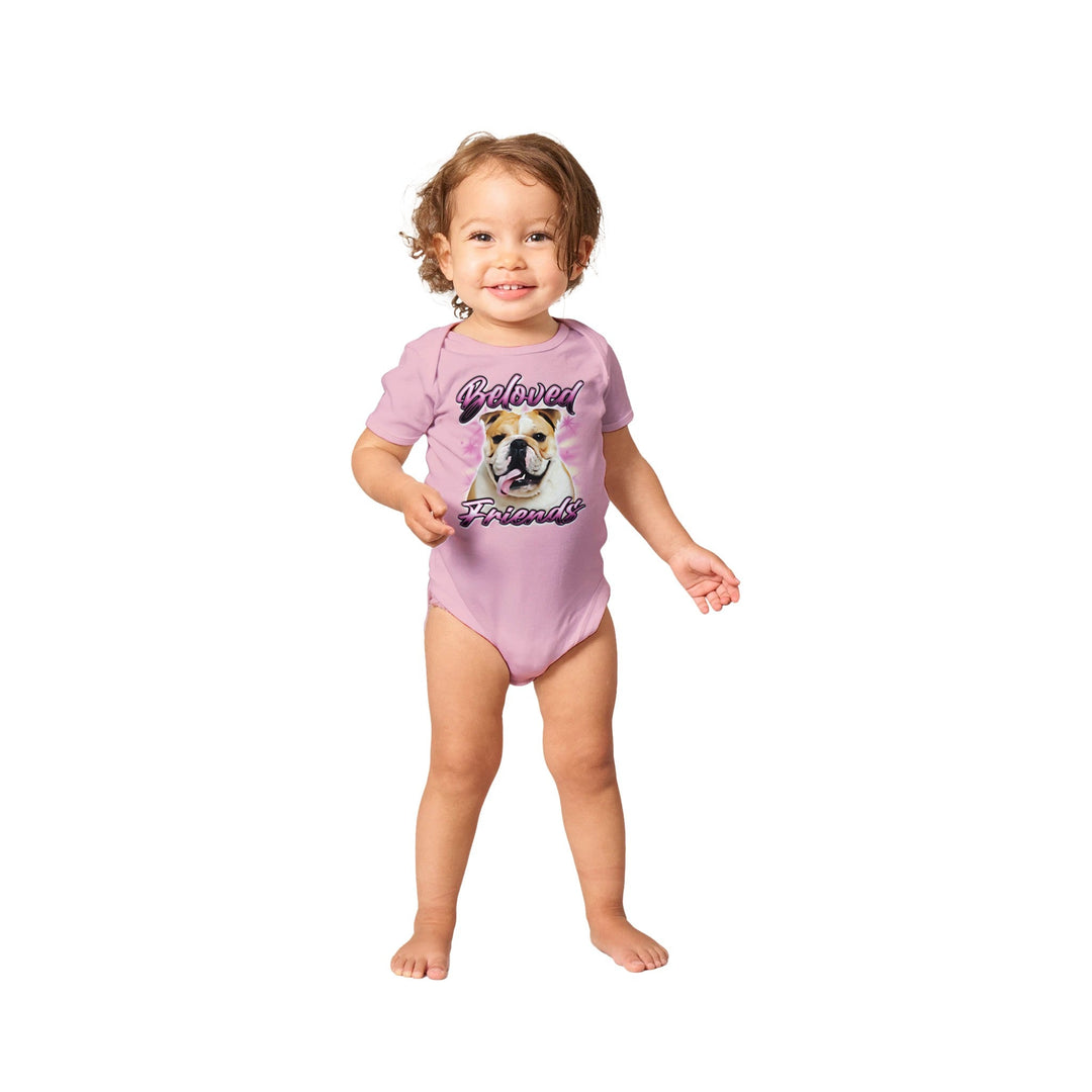 "Bulldog Airbrush" Baby Short Sleeve Bodysuit - Beloved Friends