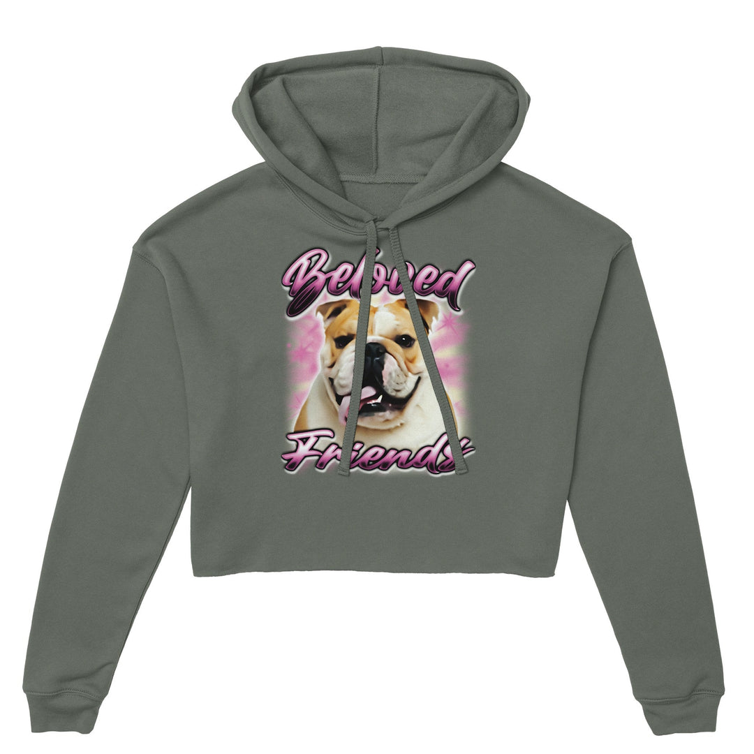 "Bulldog Airbrush" Women's Cropped Hoodie - Beloved Friends